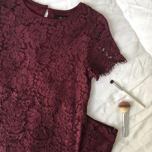 Lulu’s Burgundy Lace Two-Piece Dress